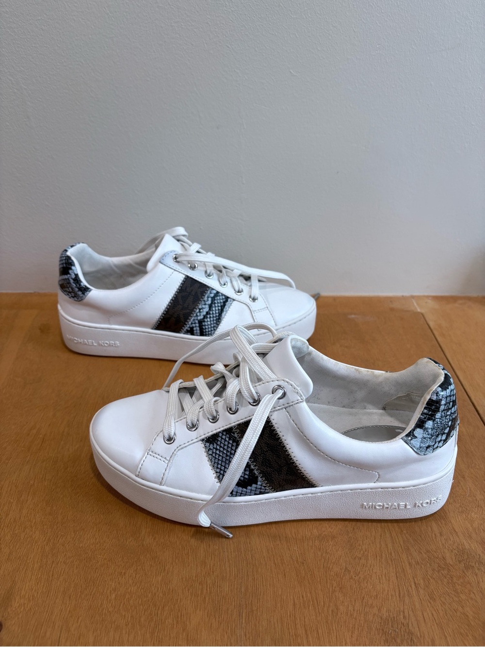 Michael Kors White Sneakers with Black Snake-Print Detail
